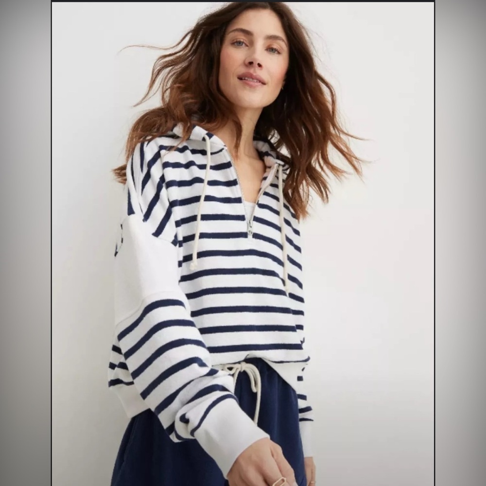 Aerie | Restart | Quarter Zip | Hoodie | LTK |Navy&White |Striped Hoodie |Size M